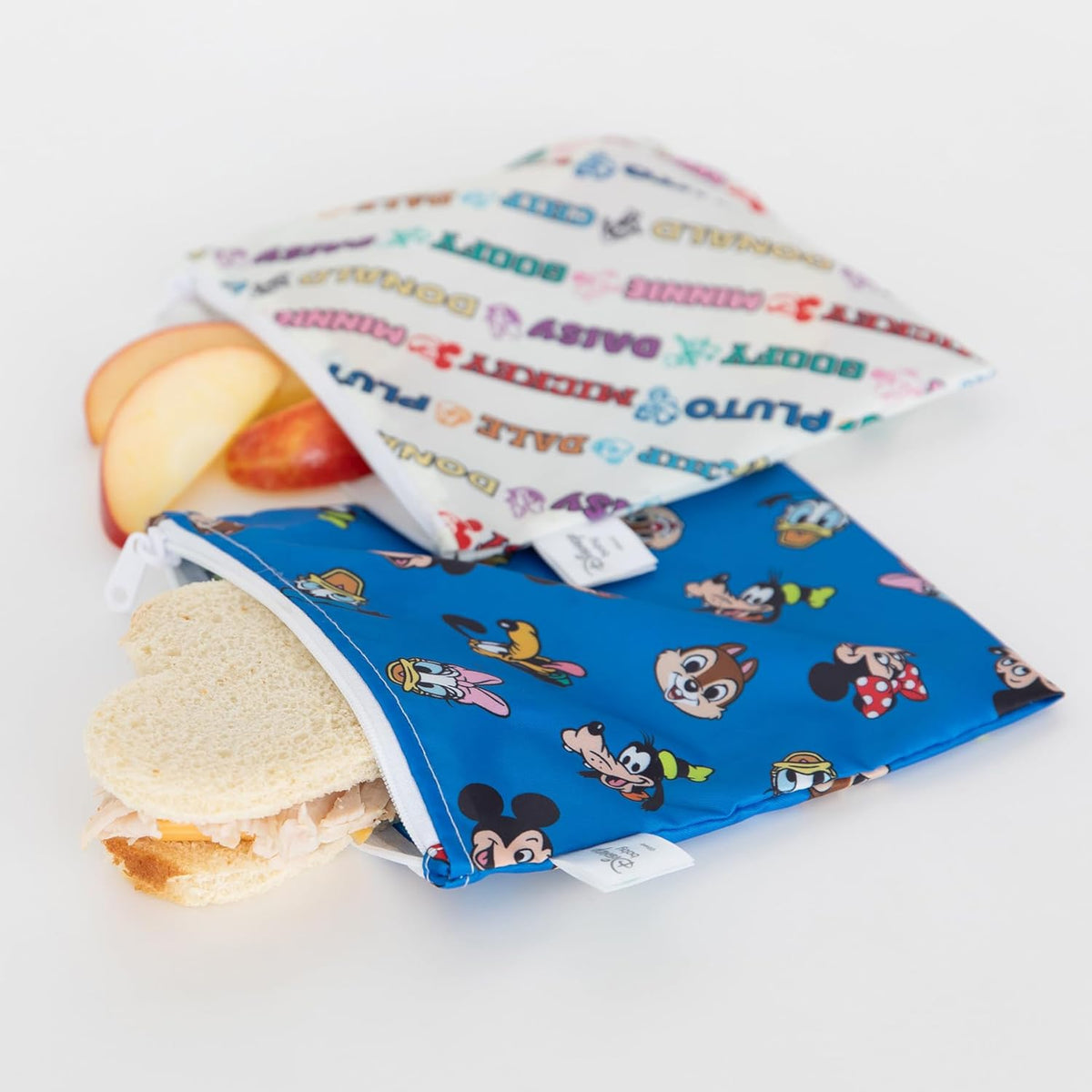 Bumkins - Cloth Snack & Sandwich Bags - For Storage, Travel, Food Prep, Lunch - Reusable, Water Resistant, Washable, Dishwasher Safe - Snack Bags for Kids -Zipper Closure -Mickey & Friends MVP -4 Pack