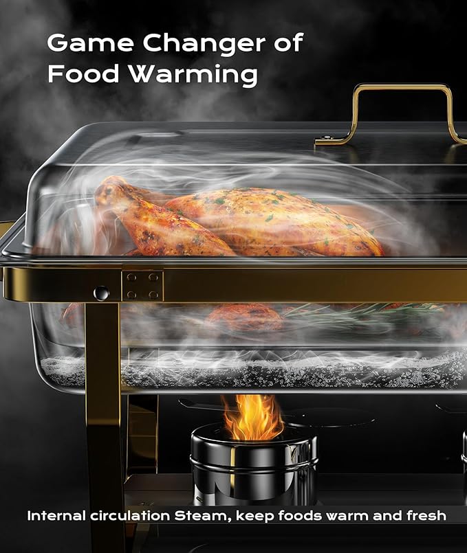 Chafing Dishes for Buffet 2 Pack, 9QT [Elegant Gold and Silver Colors] Stainless Steel Chafing Dish Buffet Set [Sturdy and High Grade] Chafers and Buffet Warmers Sets for Any Party with Complete Set