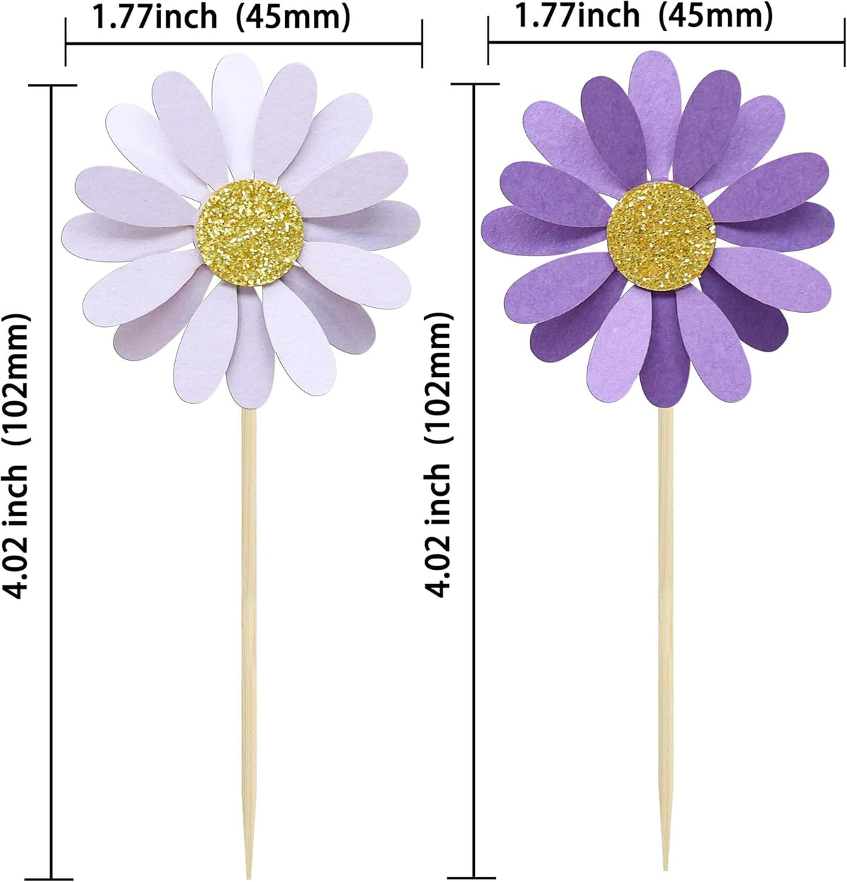 Ephlyn 24Pcs Purple Daisy Cupcake Toppers Flower Cake Toppers Daisy Cake Decorations Chrysanthemum Cupcake Toppers Spring Daisy Flower Cake Picks for Birthday Wedding Supplies