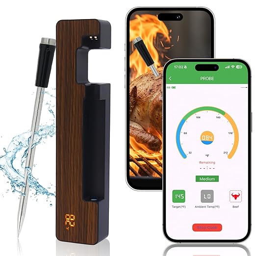 Wireless Meat Thermometer Digital, 600 Ft Long Range Bluetooth 5.3 with Smart App Control, High Accuracy Waterproof Ceramic Probe, Fast Charging & Magnetic for Oven Grill BBQ Smoker Rotisserie