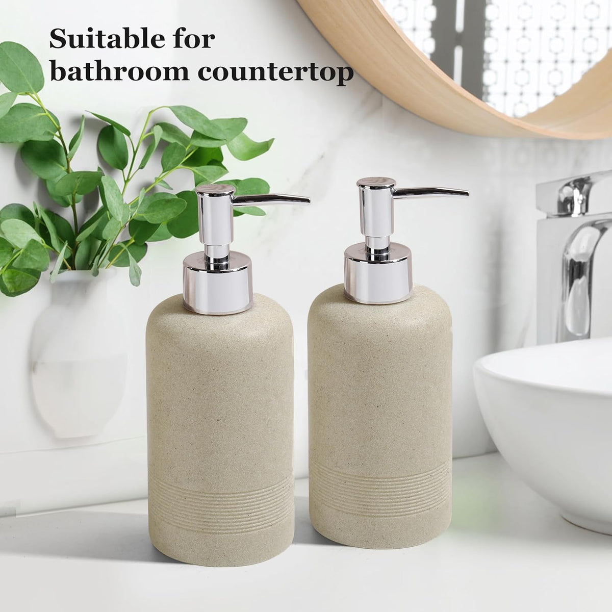 2pcs/Set Hand Soap Dispenser Sets - 10.8oz Refillable Resin Liquid Soap Dispensers with Rust-Proof Pump for Bathroom Countertop or Kitchen, Beige