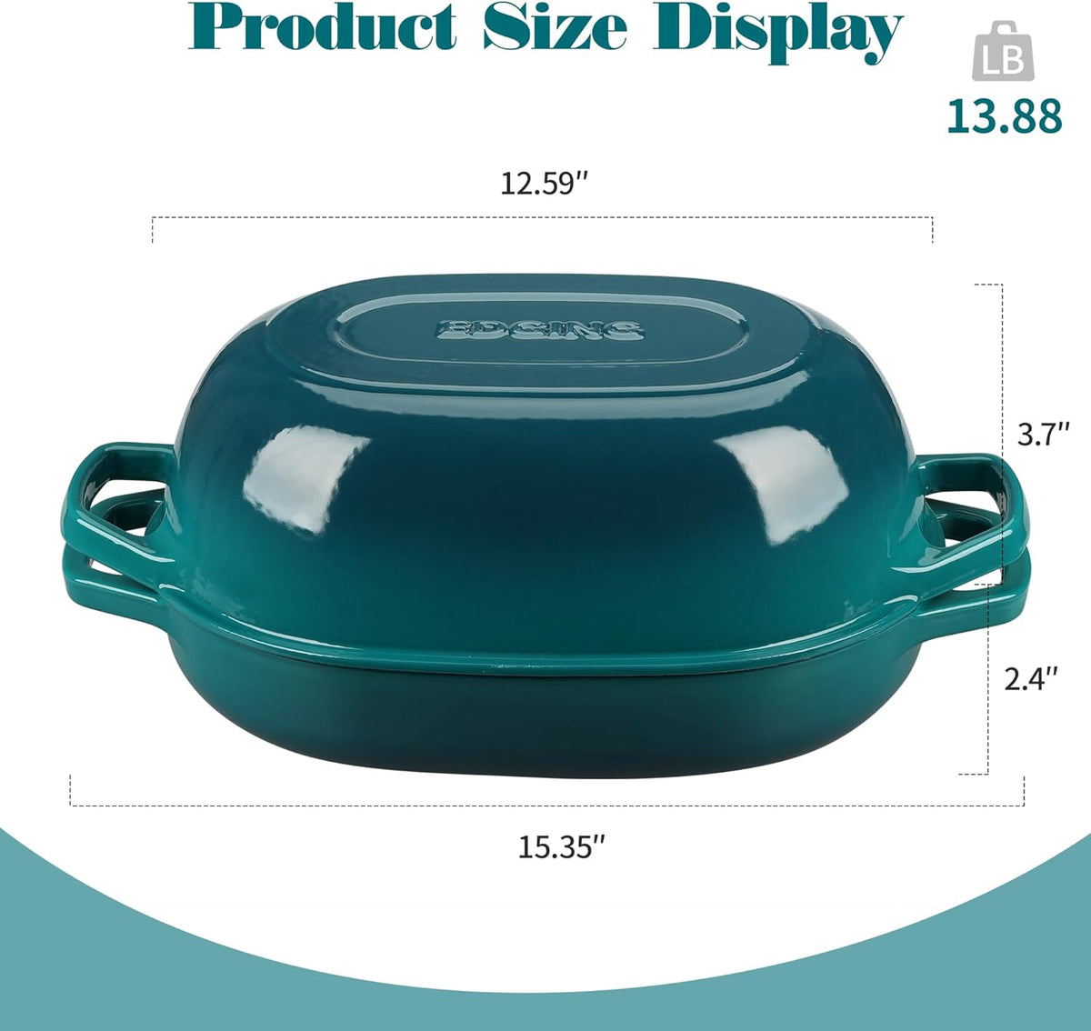 Enameled Cast Iron Dutch Oven Pot with Lid, Oval Dutch Oven for Bread Baking, Bread Oven for Homemade Sourdough Bread Baking, 7qt, Darkcyan