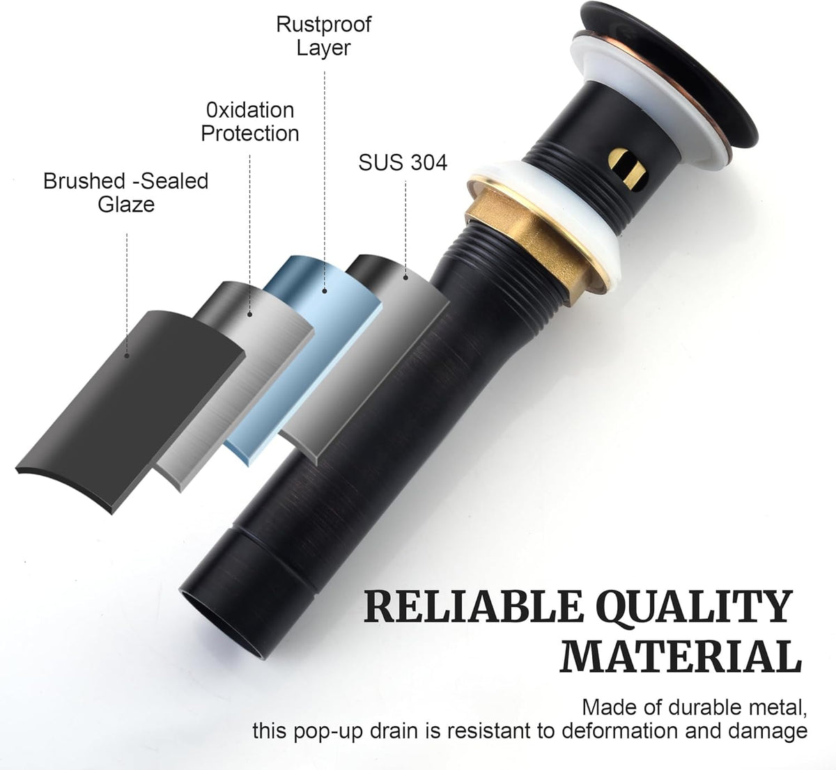 Pop up Sink Drain Stopper with Overflow Oil Rubbed Bronze for Bathroom Vessel Vanity Sink Art Basin，Big Cap Sink Drain with Overflow, Metal Pop-up Drain Strainer with Detachable Basket Stopper