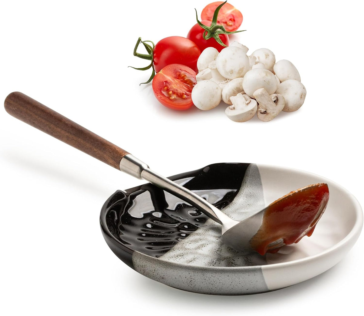 Ceramic Spoon Rest for Stove Top, 5.3inch Utensil Holder for Kitchen Counter, Large Cooking Spatula Rests for Ladles Tongs, Gradient Black
