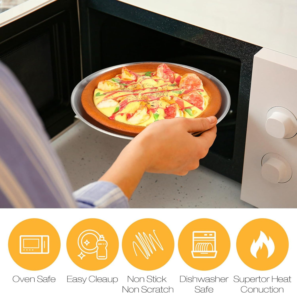 Thenshop 6 Pieces 12 Inch Pizza Pans Bulk Stainless Steel Sets Round Bakeware Pizza Trays for Oven Kitchen Baking Home Restaurant Safe Sturdy Reusable Easy Clean