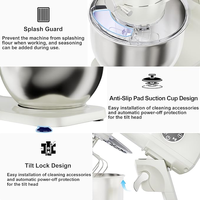 8.45 QT Digital Dough Mixer,10 Speed Large Capacity Kitchen Stand Mixer with Digital Timer & Tilt-Head, Electric Mixer with Whisk Dough Hook Mixing Beater for Baking,Cakes,Cookie,Bread,Salad(Beige)