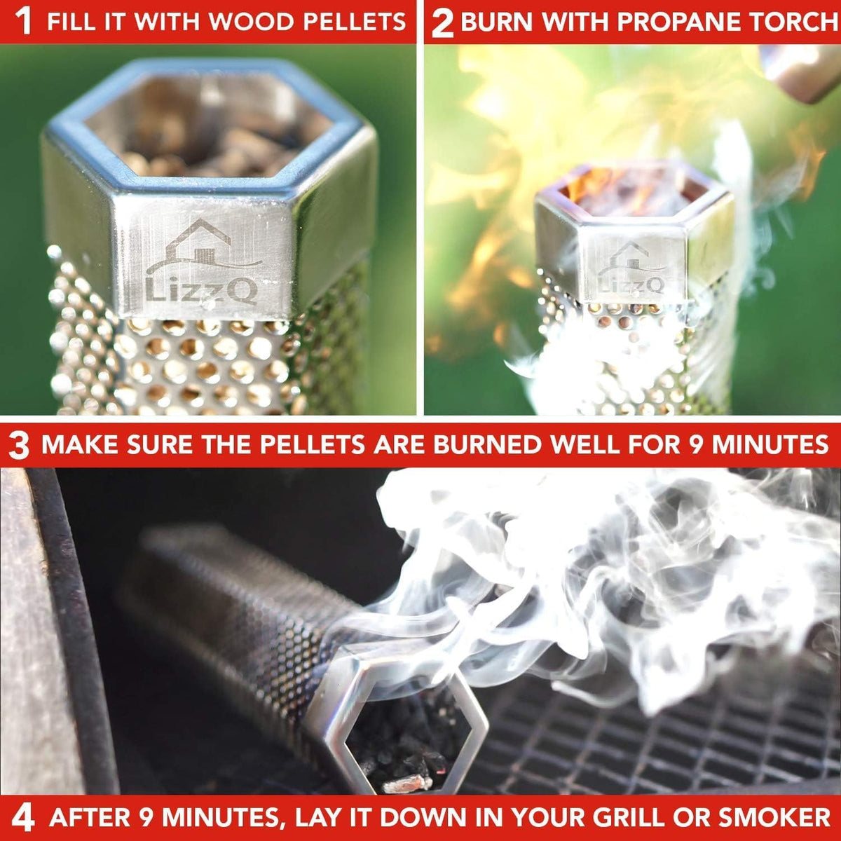 Premium Pellet Smoker Tube 12" (Set of 2) - 5 Hours of Billowing Smoke, Hot or Cold Smoking, for Any Grill or Smoker, An Easy and Safe Way to Provide Smoking, Free eBook Grilling Ideas & Recipes