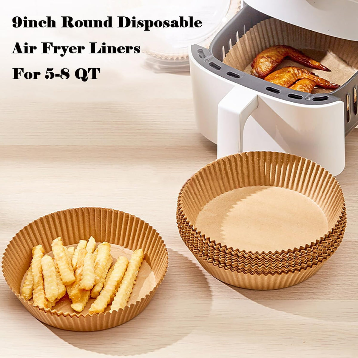 Air Fryer Liners Disposable,200PCS Victoyaw 9 Inch Round Air Fryer Parchment Paper Liners for 5-8QT Air fryer,Easy to Clean Non-Stick Waterproof Airfryer Paper Liner