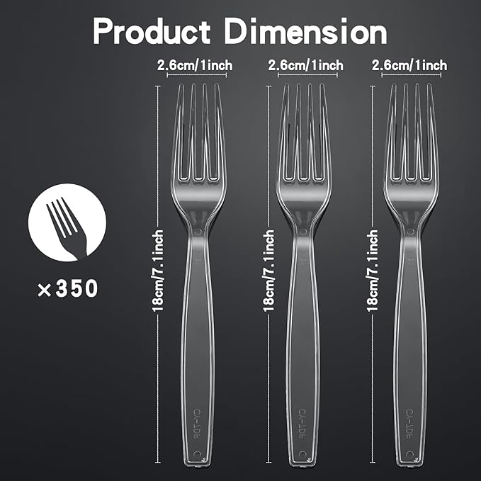 350 Count Clear Plastic forks, Extra Heavy Duty Plastic Forks, Premium Disposable Forks, BPA-Free stainless steel fork disposable for Party Supplies, Weddings and Everyday Use