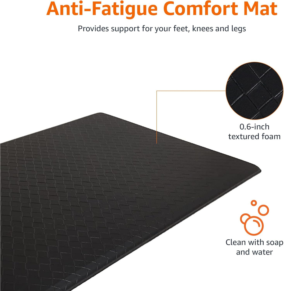 Amazon Basics Anti-Fatigue Standing Mat, Non-Slip, Comfort Mat for Home and Office, 20W x 36L x 0.6Th in, Black, 1-Pack