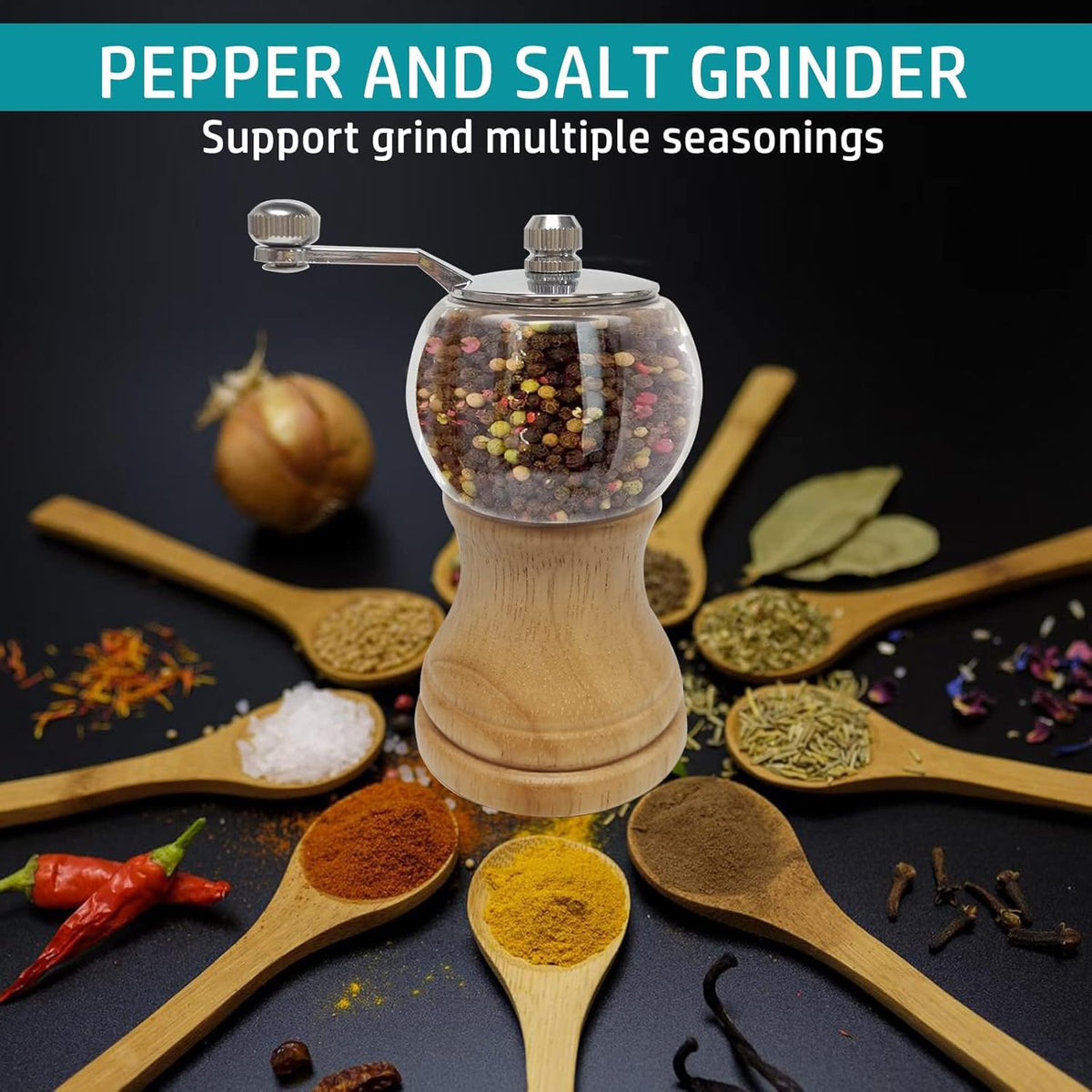 1-piece classic hand shake pepper mill gorgeous salt set, EP material acrylic, ceramic blades with adjustable coarse mill, enjoy your best freshly ground pepper sea salt (1 piece)