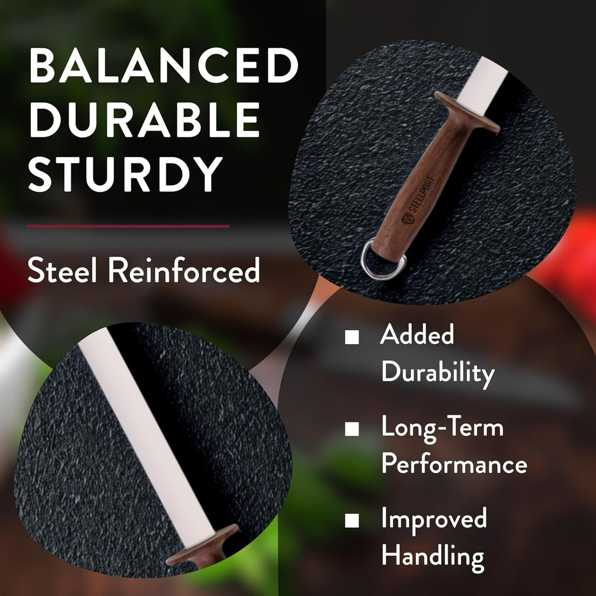STEELPORT 12 inch Oval Ceramic Honing Rod | Professional Knife Sharpener Rod with Oregon Black Walnut Handle, Safety Guard | Premium Serrated Blade Sharpener For All Knife Types