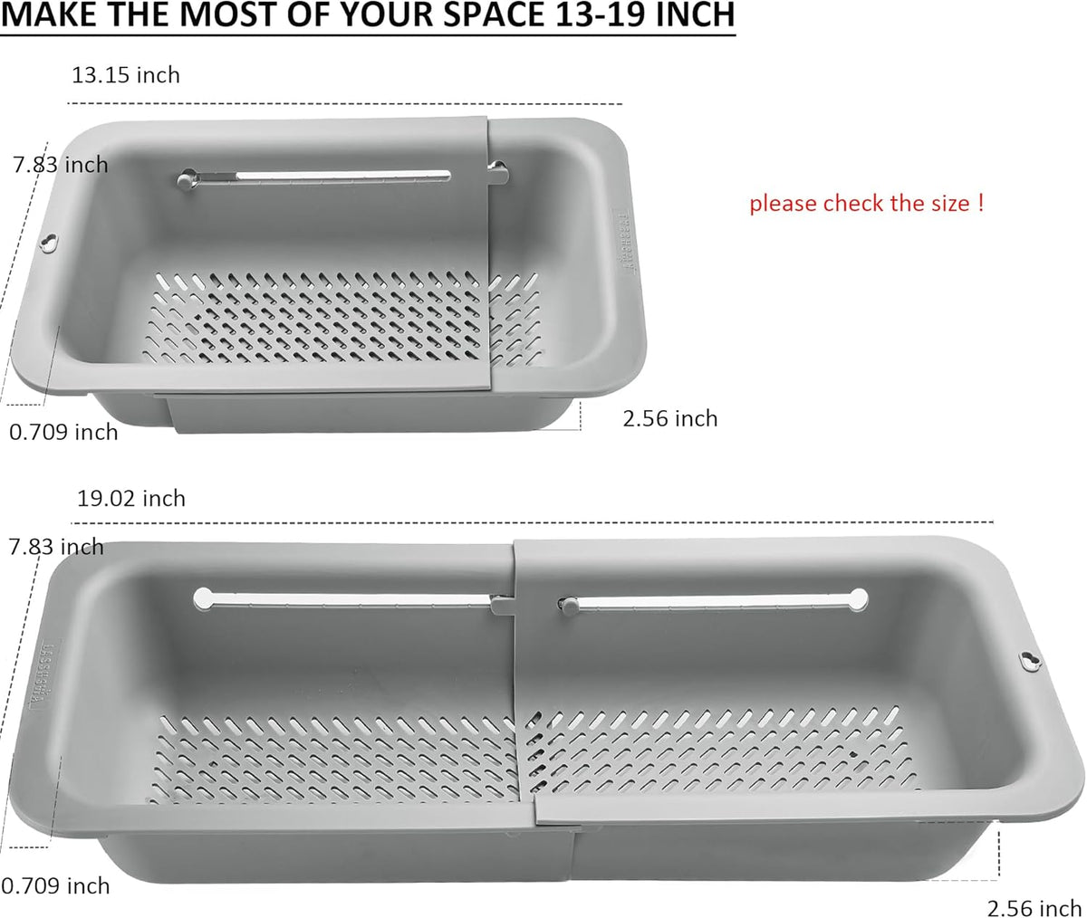 LASSHSWA Collapsible Colander and Strainer for Kitchen, Over the Sink Strainer Basket for Kitchen, Fruit Pasta Food Strainer Expandable Plastic Colander with A Sink Drain Strainer Stainless Steel