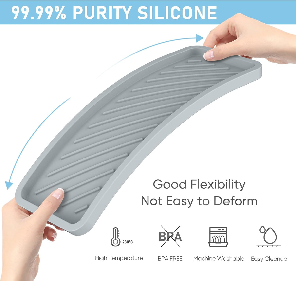 EG-SIPRO Silicone Sponge Holder, Extra Large 12" Kitchen Sink Organizer Tray, Sponge Caddy, Dish Soap Holder, Scrubber, Soap Dispenser, Scouring Pad