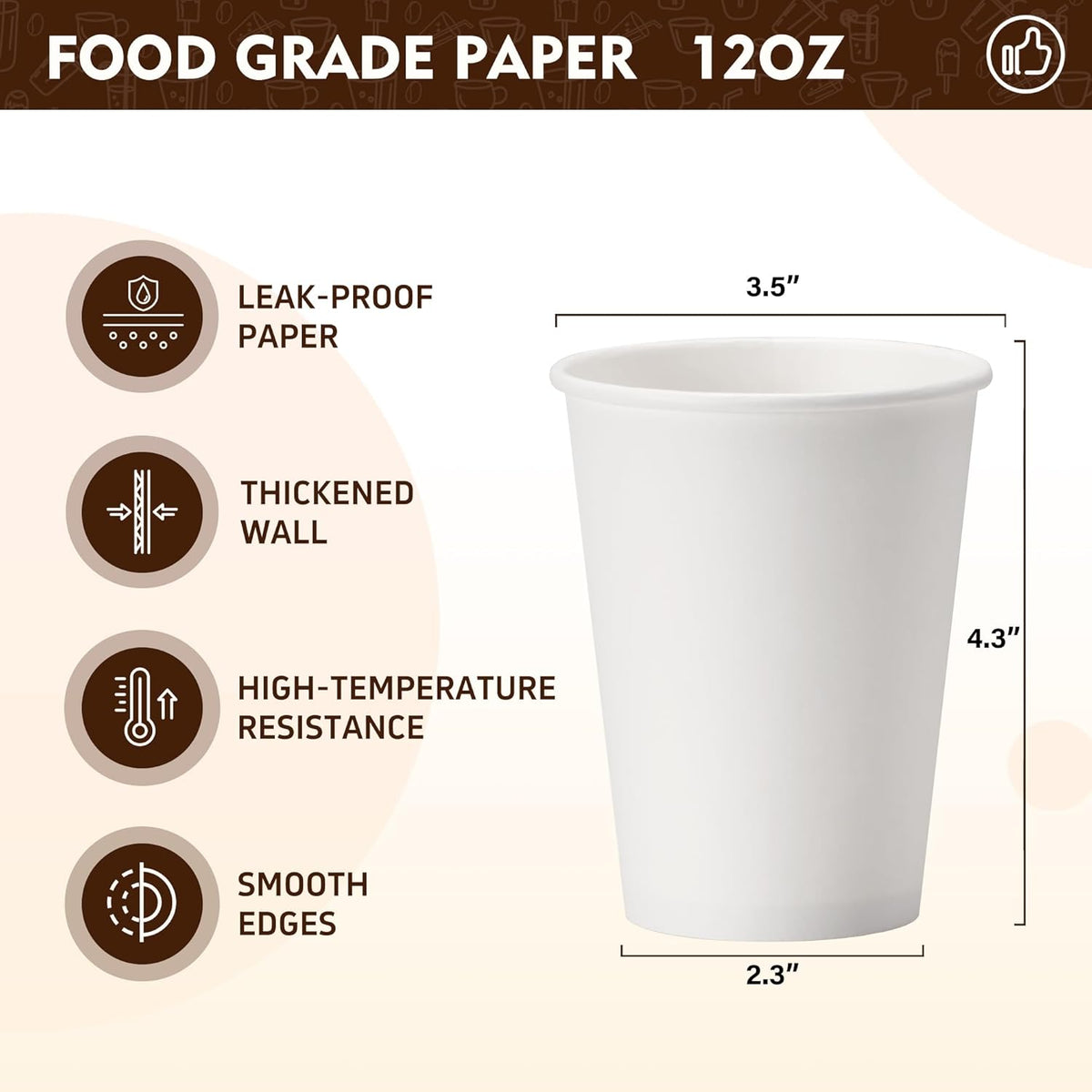 YEEHAW 12 oz 500 Pack Disposable Paper Coffee Cups, Bulk White Hot to Go Cups for Hot Coffee, Hot Liquid, Chocolate, Juice, Hot Beverage Drinkings, Ideal for Cafes, Bistros, Office and Family
