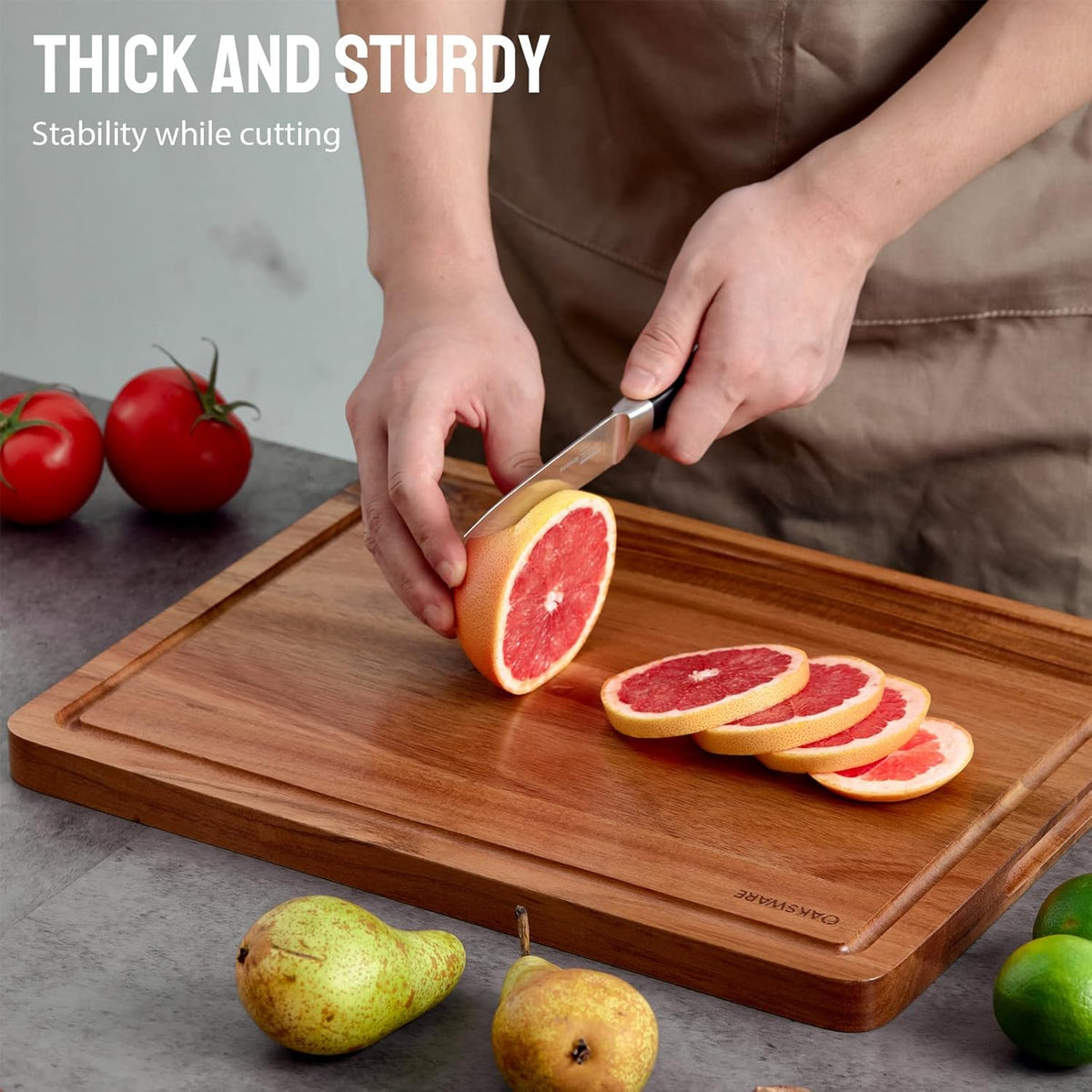 Cutting Boards, 16.5x13 Large Acacia Wooden Cutting Boards for Kitchen, Edge Grain Reversible Wood Chopping Board with Juice Groove and Handles, Pre-Oiled Carving Tray for Meat & Cheese