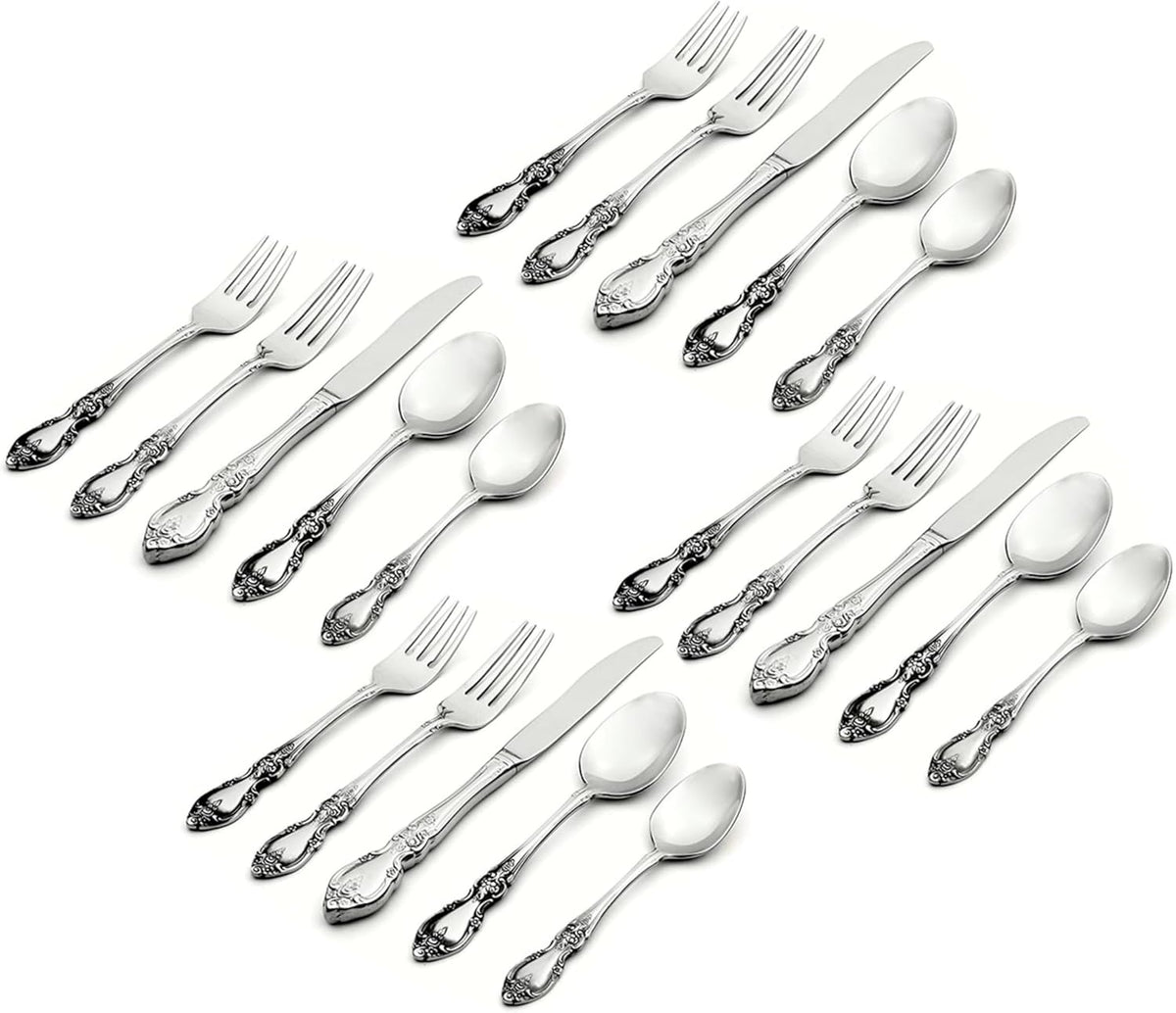 Oneida Louisiana 45 Piece Fine Flatware Set 18/10 Stainless Steel, Service for 8, Silver