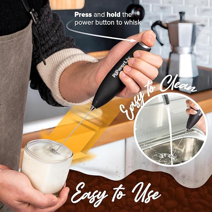 PowerLix Powerful Handheld Milk Frother With Stand Battery Operated Foam Maker Frother Wand For Coffee (A Black) (A Black)