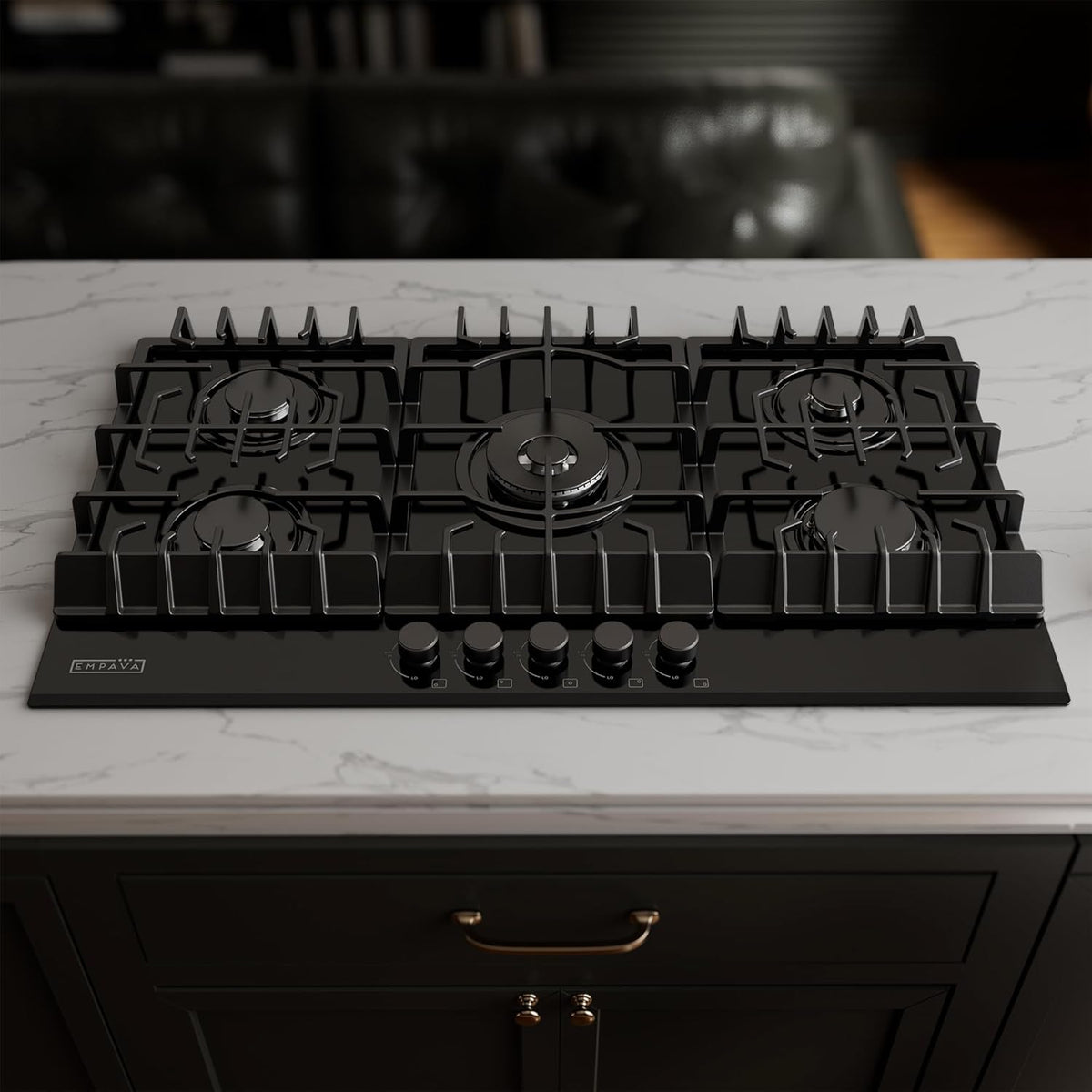 Empava 36" Gas Stove Cooktop NG/LPG Convertible with 5 Italy Sabaf Sealed Burners in Black Tempered Glass, 36 Inch