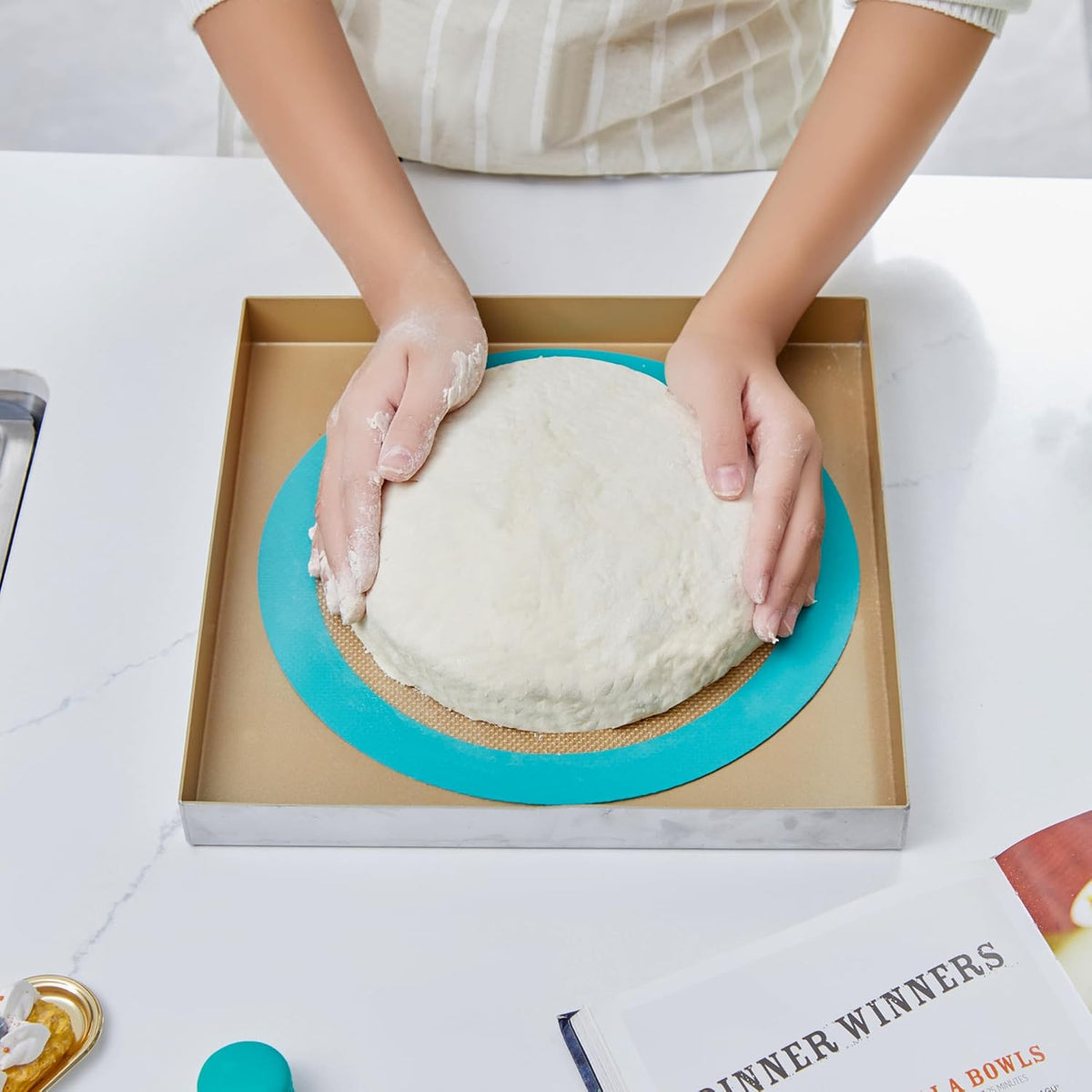 GUYDREMAT 8-Inch & 9-Inch Silicone Baking Mats Set of 2 - Heat-Resistant, Non-Stick Surface, Ideal for Cakes, Pizza, Pastries, Sourdough, Compact Storage, Compatible with Air Fryers