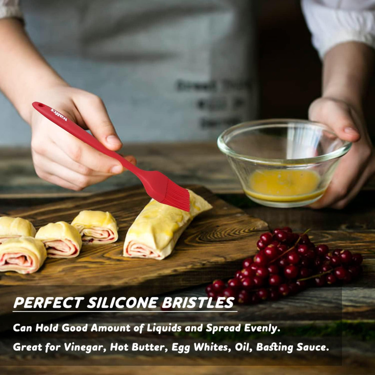 Walfos Silicone Basting Pastry Brush, Heat Resistant Small Basting Brush Set, Strong Steel Core and One-Pieces Design, Perfect for BBQ Kitchen Cooking, Desserts, BPA Free, 2 Pcs