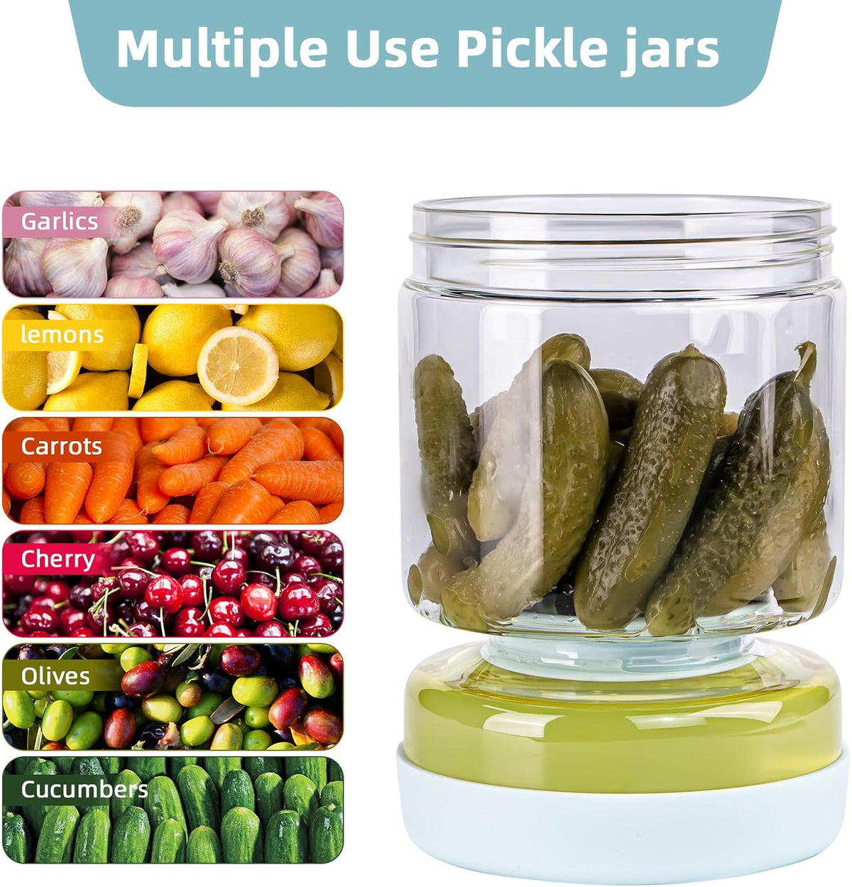 WhiteRhino Glass Pickle Container with Strainer Flip, 51oz Hourglass Pickle Flip Jar, Leakproof Storage, Separates Juice for Olives, Onions, Gherkins