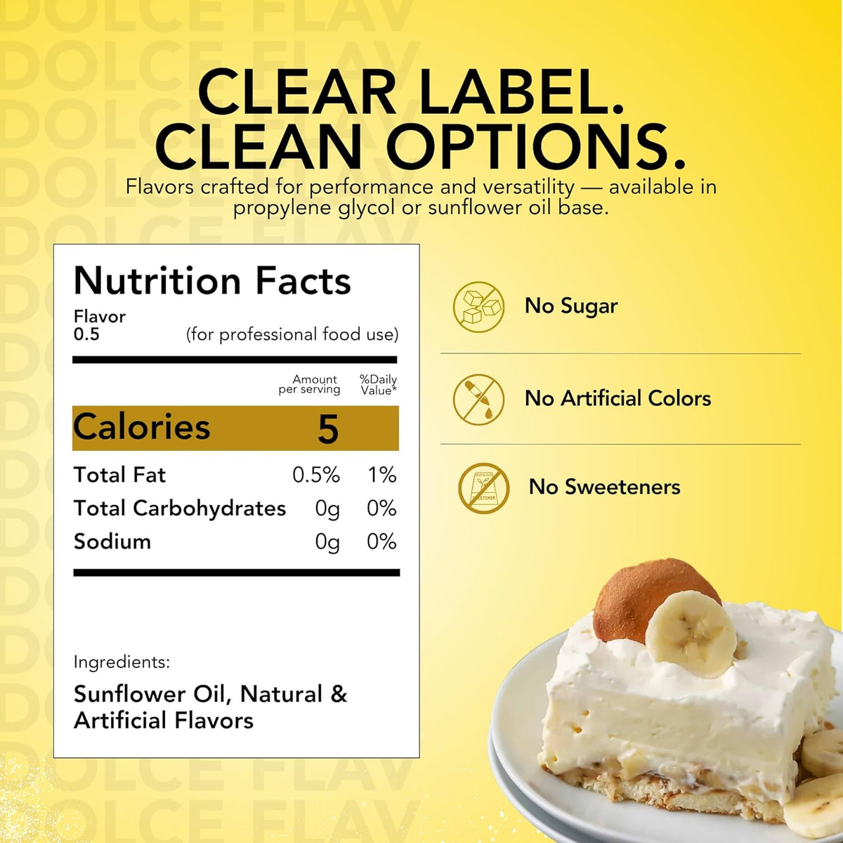 Dolce Flav Banana Extract – 2 Ounce Oil-Soluble Kosher, Sugar-Free, Concentrated Ripe Banana Flavoring for Baking, Smoothies & Ice Cream, Includes Measured Dropper