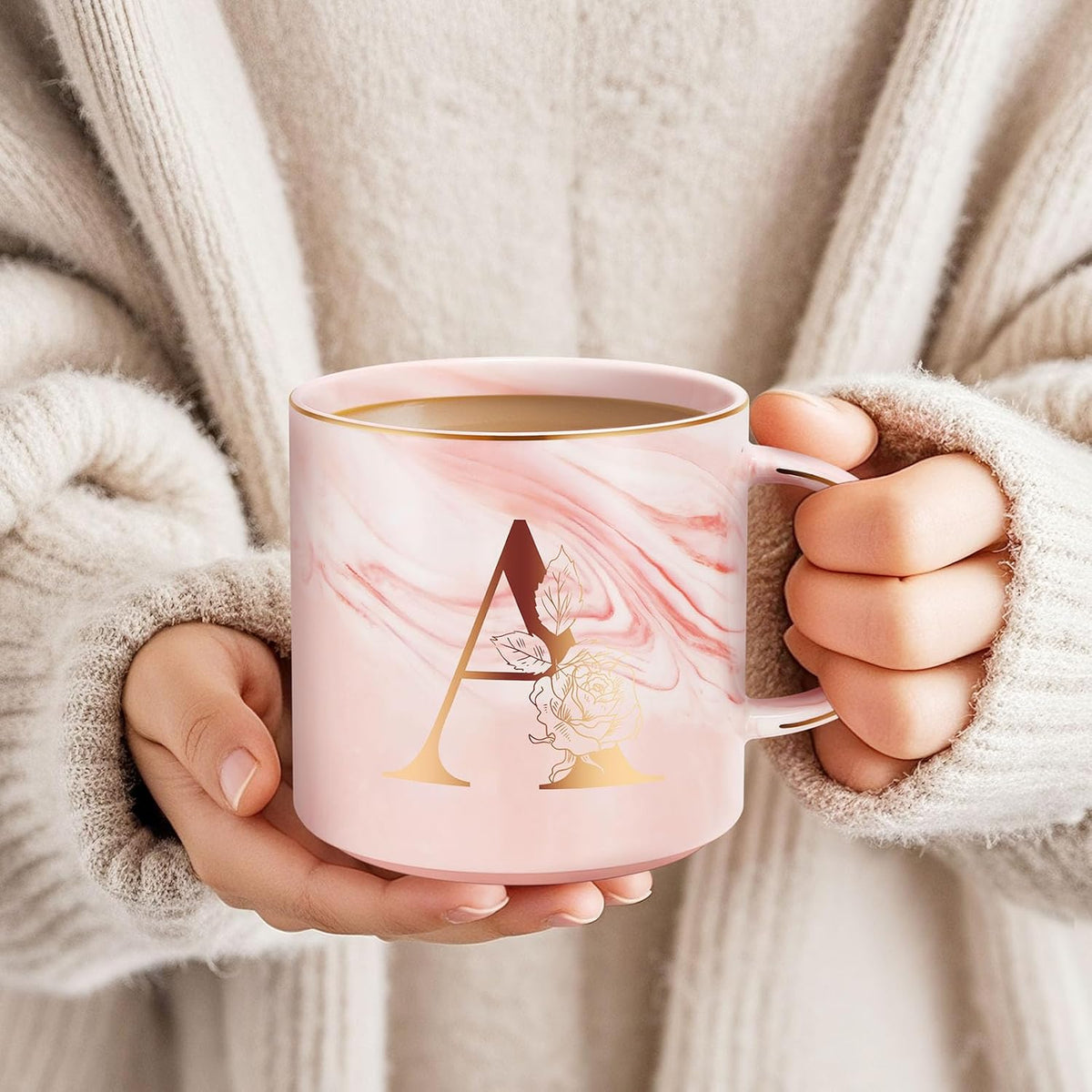 Personalized Gifts for Women Coffee Mug, Initial Customized Gift Monogrammed A-Z Coffee Mug 12 OZ, Christmas Anniversary Birthday Gifts for Women Mom Grandma Friend Sister Wife (A)