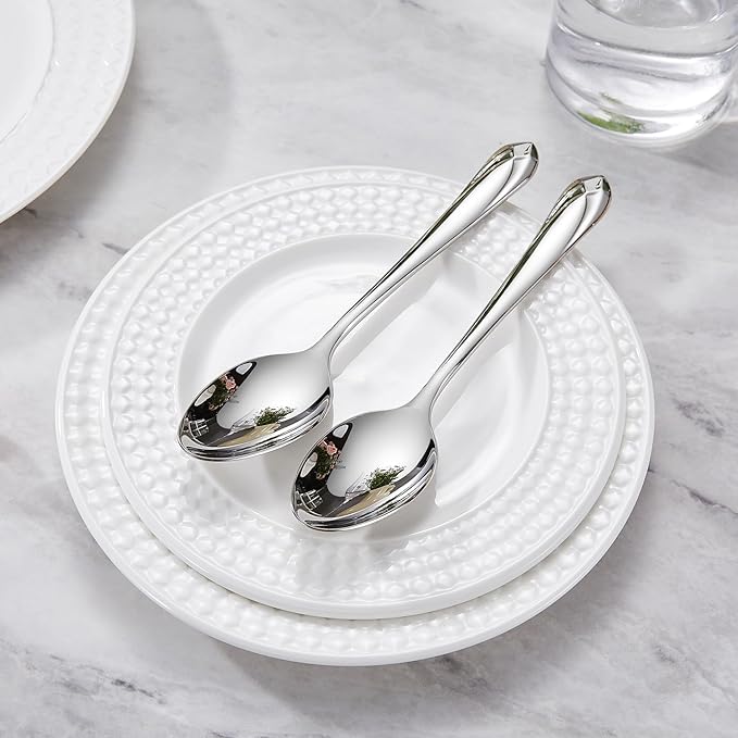 KEAWELL Premium Astra 4-Piece 7.4 inch Spoon Set – Mirror-Finished 18/10 Stainless Steel with Diamond-Faceted Handles Dishwasher Safe for Modern Dining (4, Dinner Spoons)