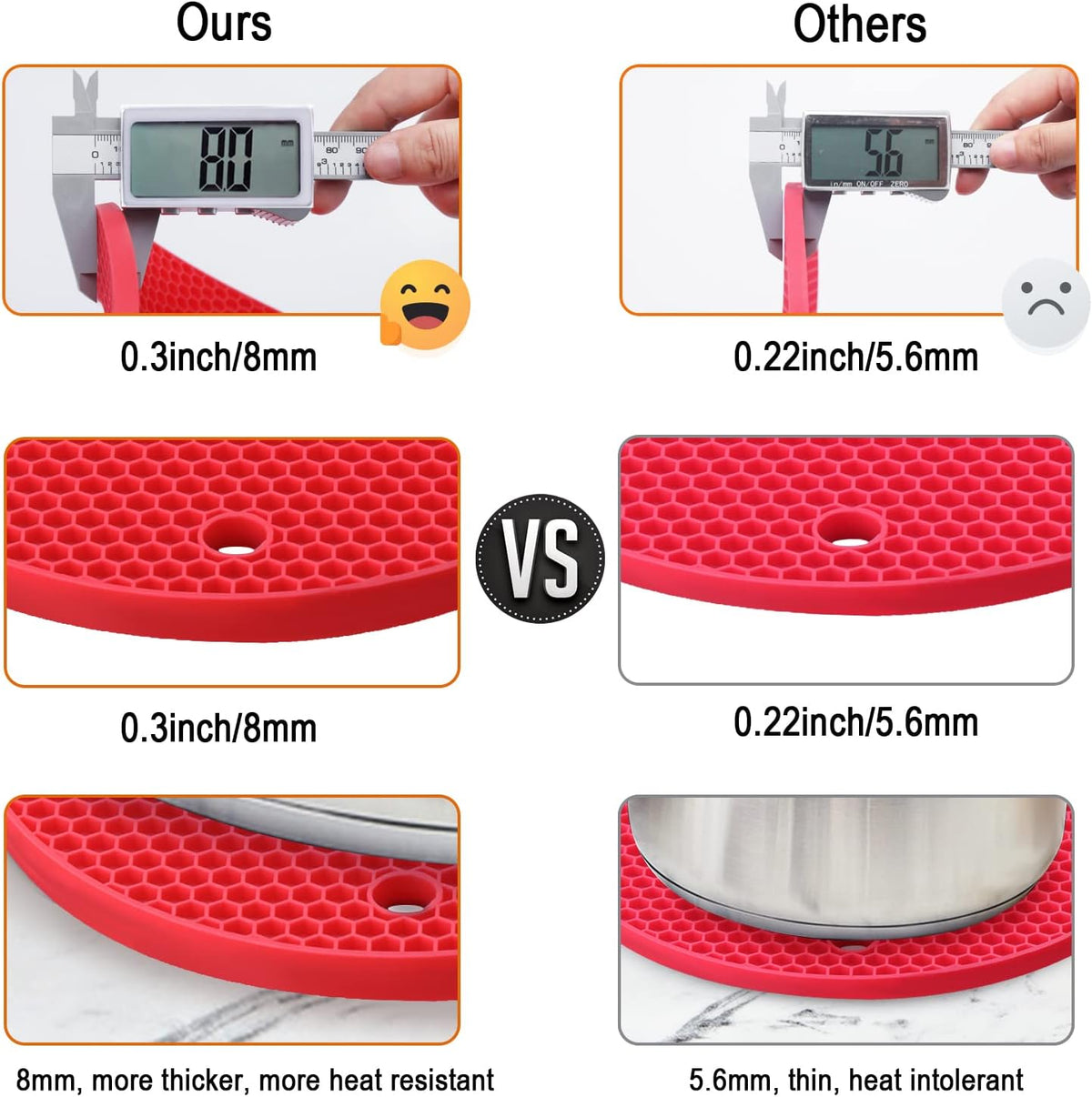 Silicone Trivets for Hot Pots and Pans, 4PCS Flexible Multipurpose Hot Pads Pot Holders, Heat Resistant Trivet Mats for Hot Dishes, Soft Non-Slip Silicone Mat for Kitchen Counter(Red)