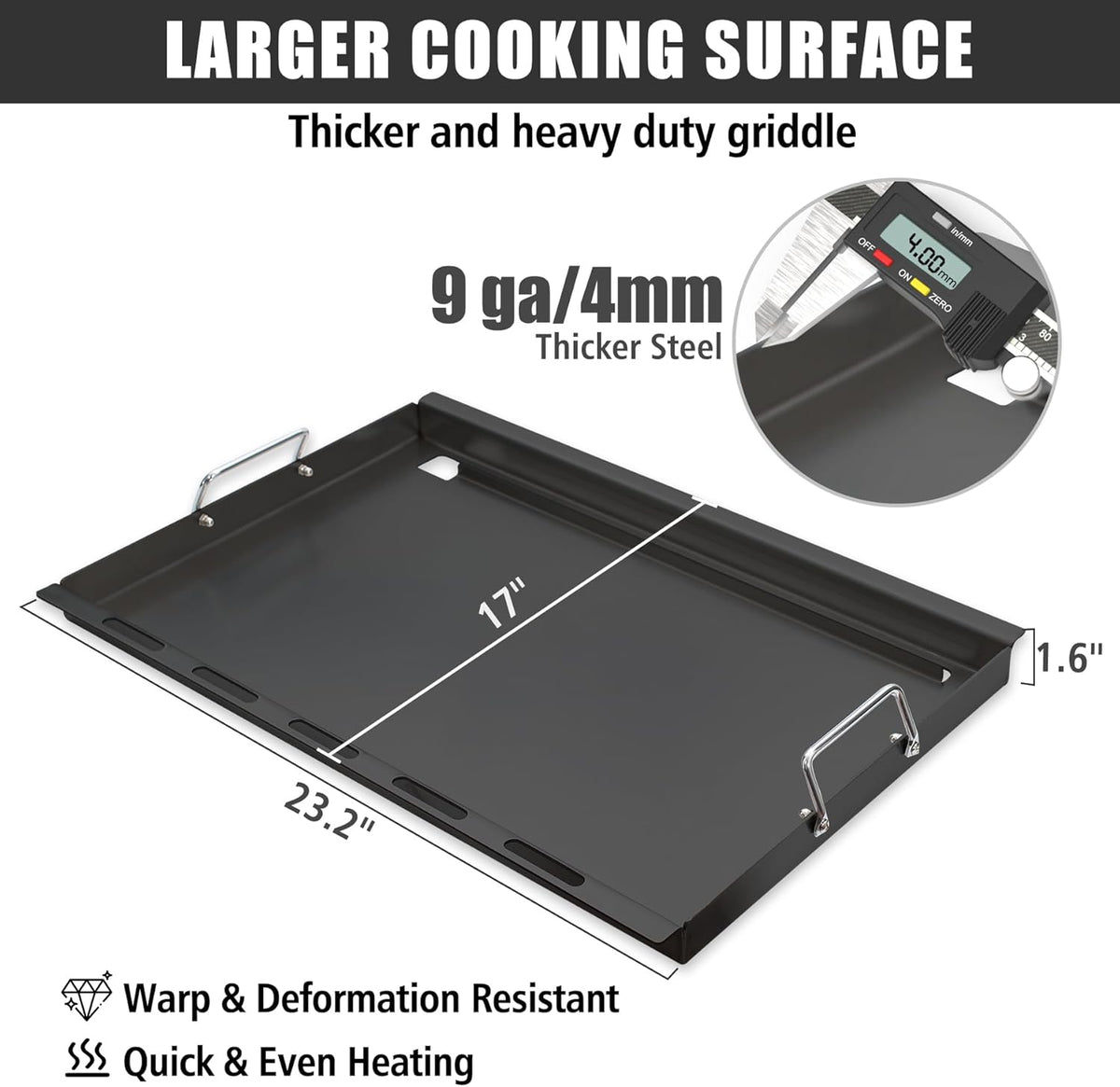 SafBbcue Full Size Griddle Inserts for Nexgrill Replacement Parts 720-0925 720-0925P 720-0925PG Flat Top Griddle for Nexgrill Parts 720-0340 720-0718A, Carbon Steel