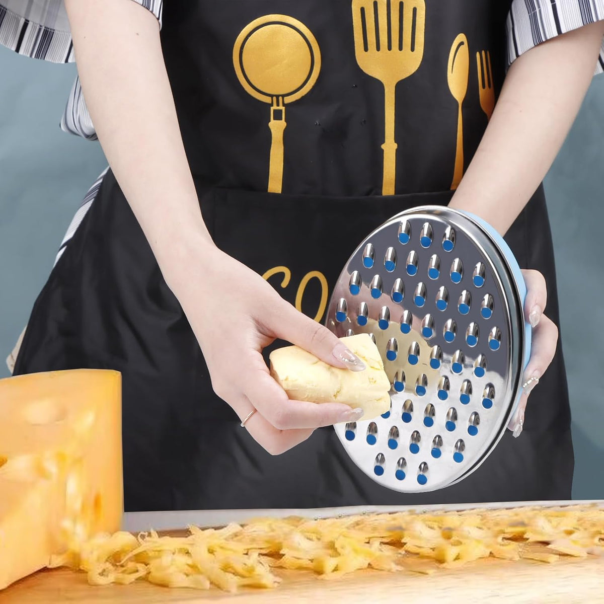 Cheese Grater Citrus Lemon Zester with Food Storage Container & Lid - Perfect For Hard Parmesan Or Soft Cheddar Cheeses, Ginger, Vegetables, Butter, Chocolate & Nutmeg (Blue)