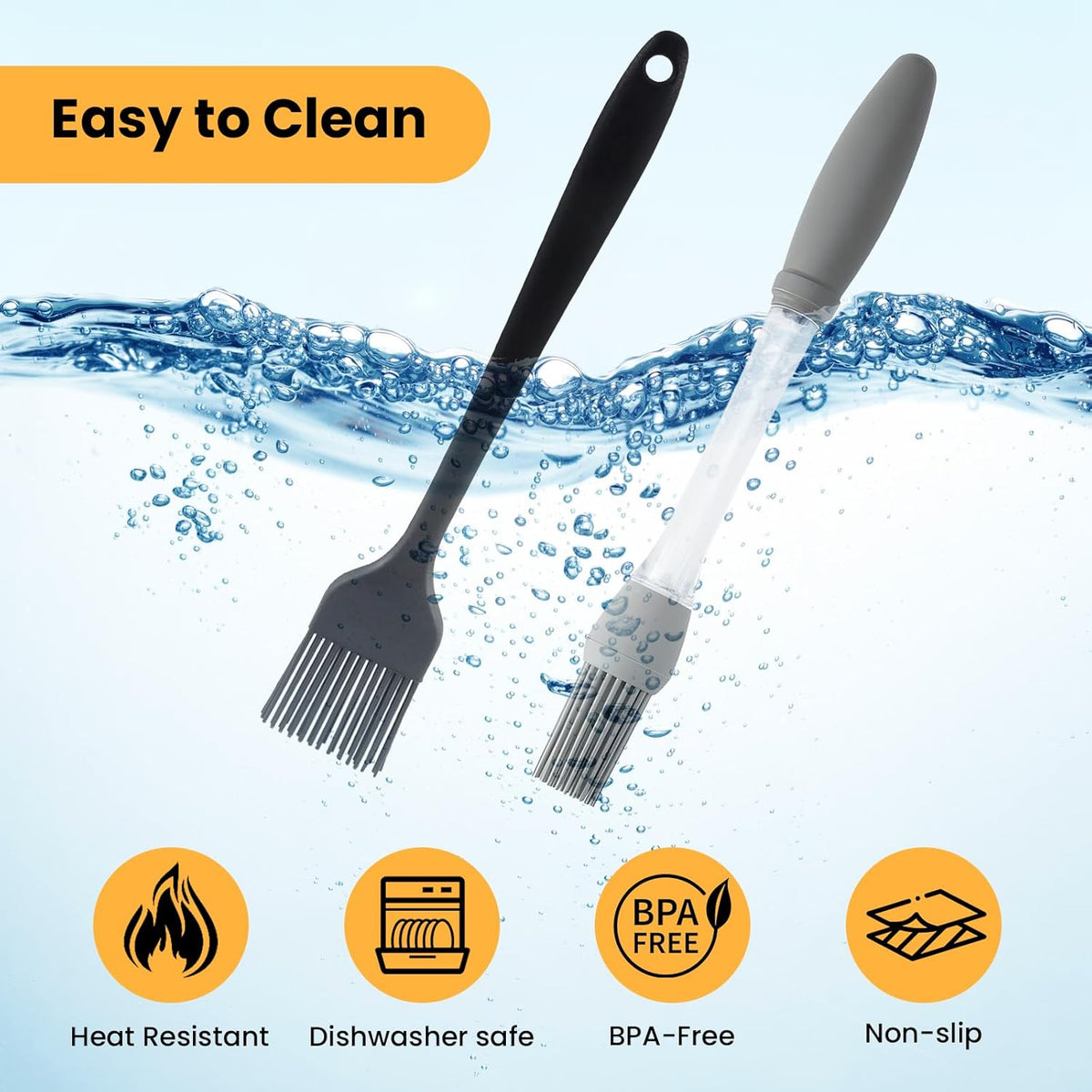 GEEKHOM Basting Brushes, Silicone Basting Pastry Baking Brush Set Heat Resistant Spread Oil Butter Sauce Marinade Meat Glazing for BBQ Grill Barbecue Baking Kitchen Cooking, 4 Pack, Black