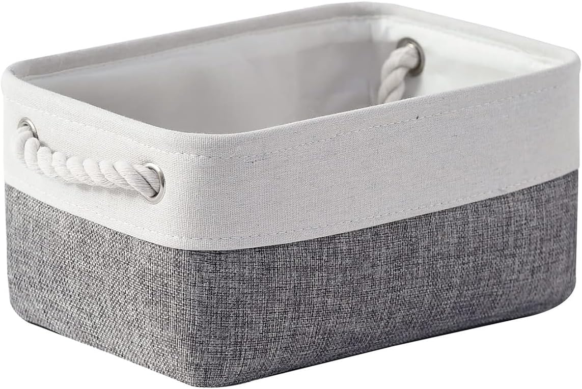 TheWarmHome Organization and Storage Basket for Shelves - 12x8x5.2 inch 1 Pack Fabric Storage Cubes, Collapsible Storage Bins for Closet Organizer Gift Cloth Toy (White & Grey)