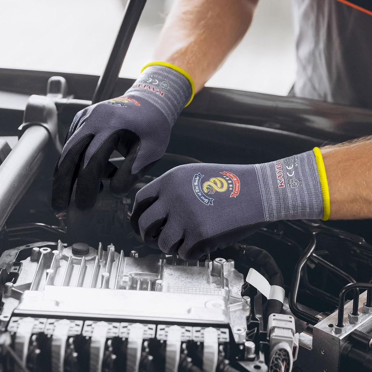 KAYGO Safety Work Gloves MicroFoam Nitrile Coated, 3 Pairs KG18NB,Seamless Knit Nylon Glove for Men and Women, Ideal for Automotive,Warehouse,Construction (XL,Gray)