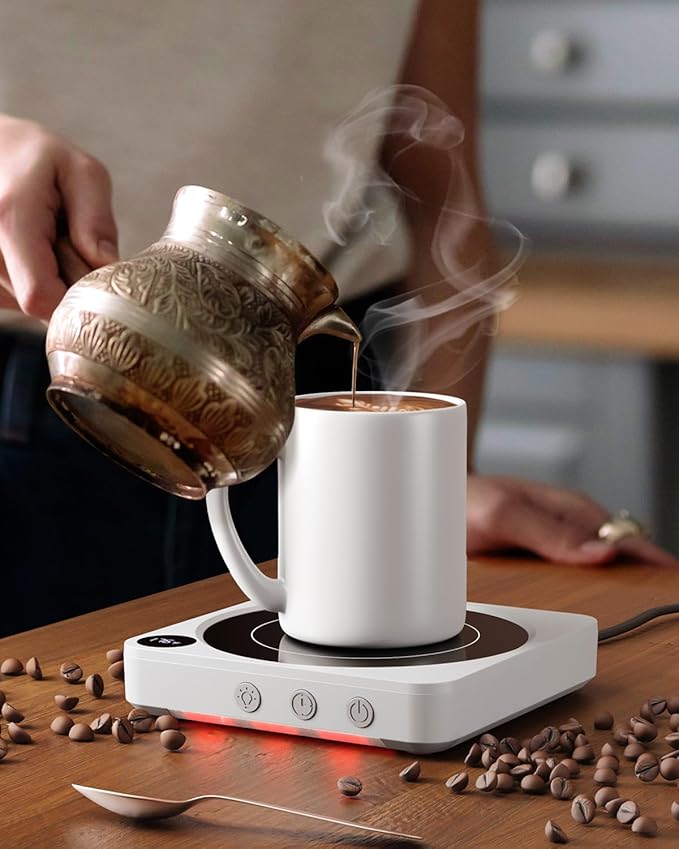 Mug Warmer - 36W Coffee Mug Warmer for Desk with Temperature Display, 2-12Hrs Auto Shut Off, Smart Candle Warmer - Ideal Coffee Gifts Accessories Keep Beverages Coffee Warmer (White)
