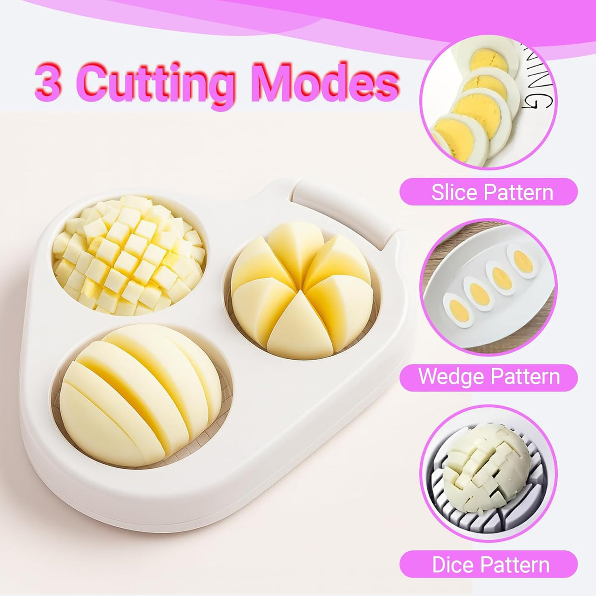 3 In 1 Egg Slicer, Stainless Steel Multipurpose Egg Cutter, 3 Way Egg Dicer for Hard Boiled Eggs, Grape and Tomato Chopper for Strawberry, Salad, Fruit and Vegetable (Yellow)