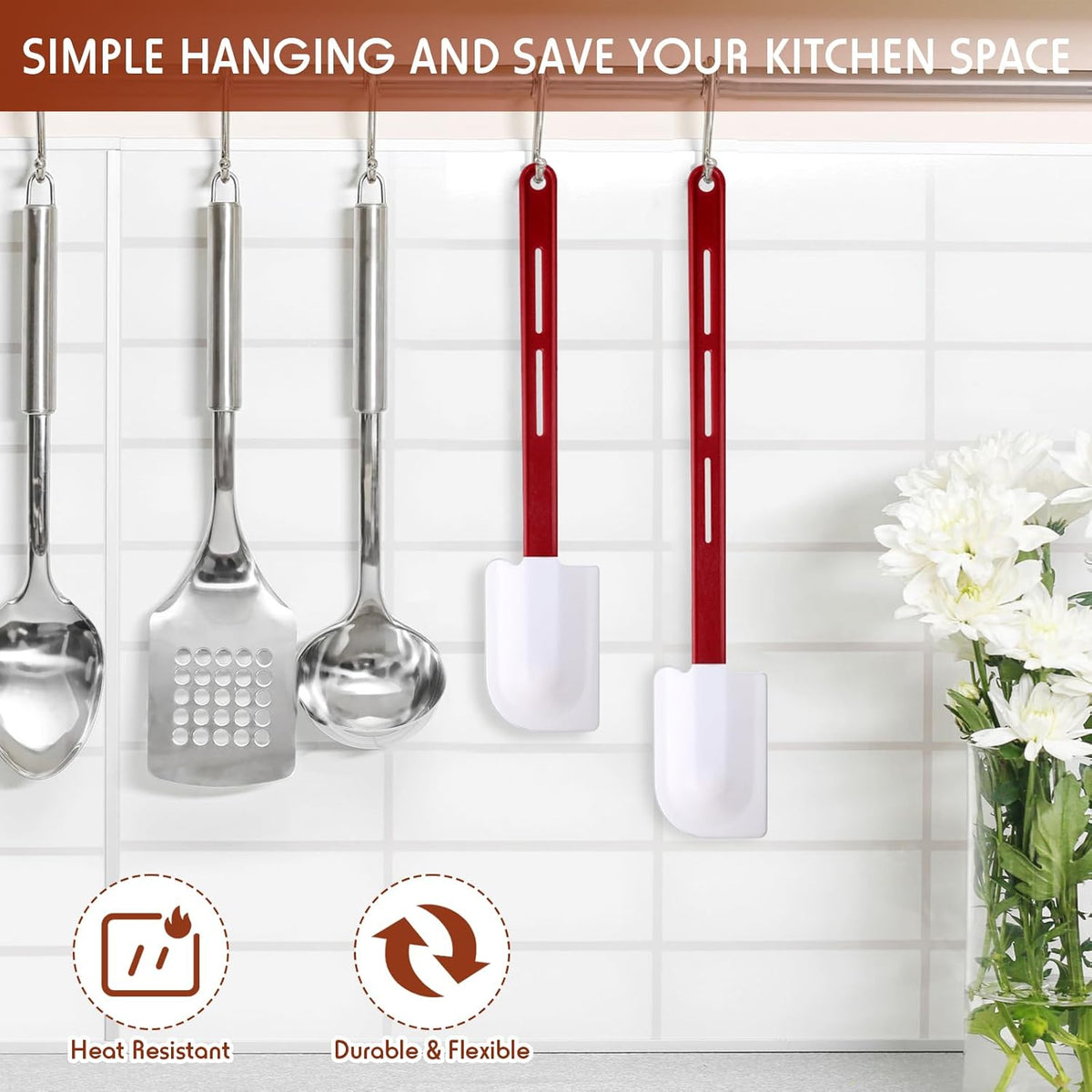 Norme 4 Pcs High Temp Silicone Spatulas Heat Resistant Rubber Spatula Commercial Silicone Scraper with Handle for Kitchen Cook Baking Mixing Utensil, Dishwasher Safe (14 Inch,16.5 Inch)