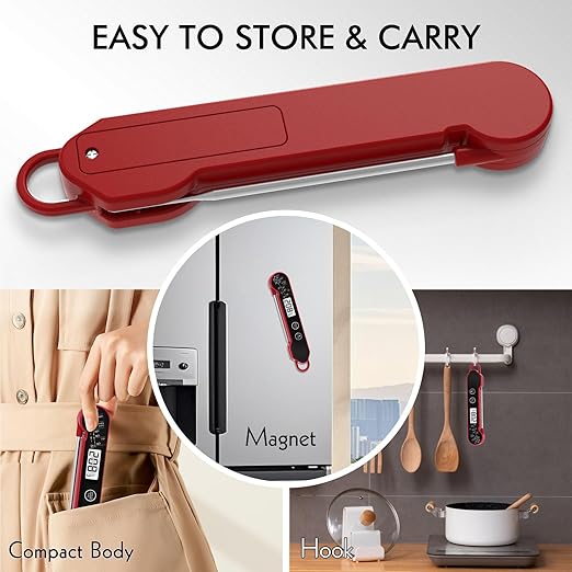 Meat Thermometer Digital with Backlight, Calibration & Hold Function, IP65 Waterproof Food Thermometer for Cooking, Outdoor Grilling, Candy Making