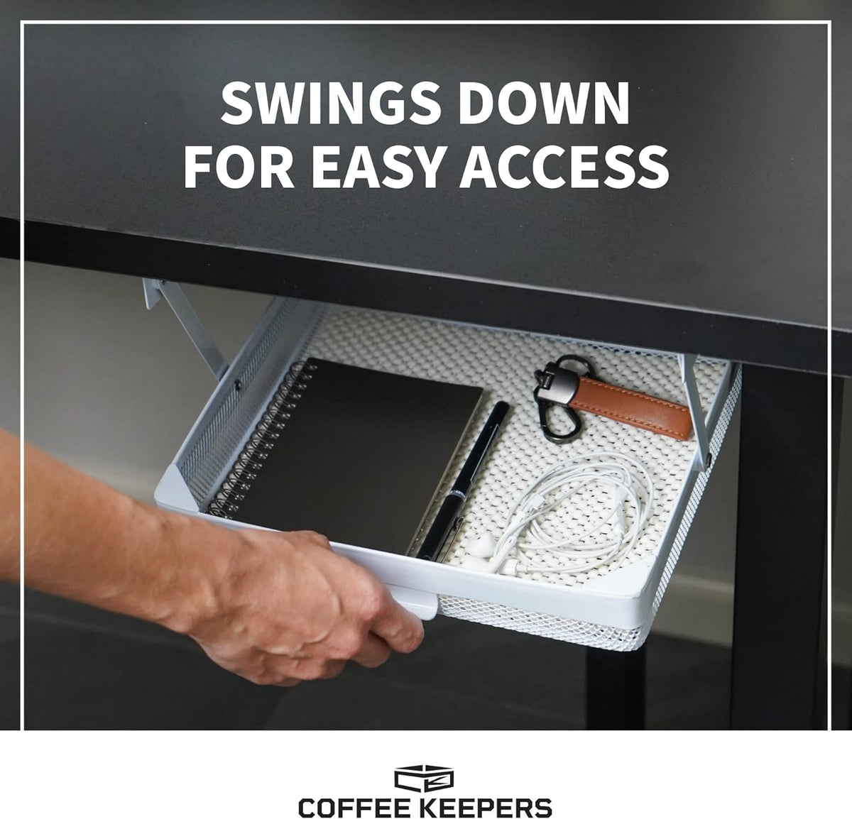 Everything Keeper - Organizer for Home, Kitchen, Bathroom, RV, Small Spaces - Storage Organizers - Compact Metal Basket - Under Cabinet Holder - Easy Install - Holds Strong - 13 x 10 x 2.5 in