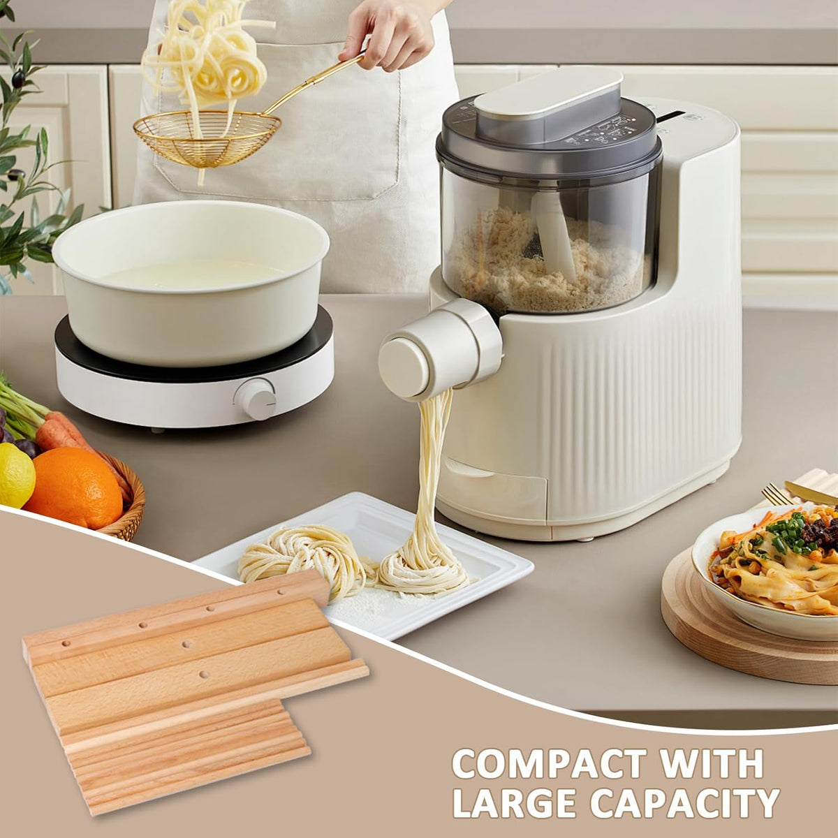 Gekufa Pasta Drying Rack – 8 Arms Collapsible Beechwood Noodle Dryer for Spaghetti, Fettuccine, Linguine – Compact Foldable Design for Easy Storage