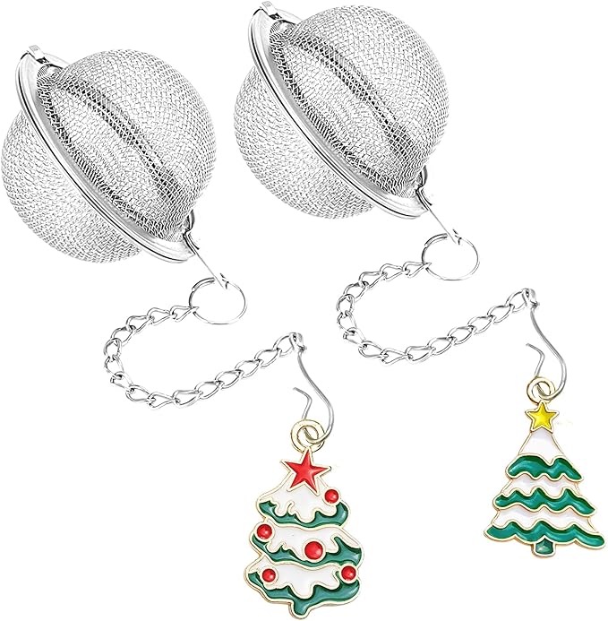 Christmas Stainless Steel Mesh Tea Infuser, 2.1 inch Tea Ball with Christmas Tree Pendant Tea Strainer Tea Diffuser Tea Steeper for Filtering Tea,Tea Infusers for Loose Tea(Christmas Tree, 2PC)
