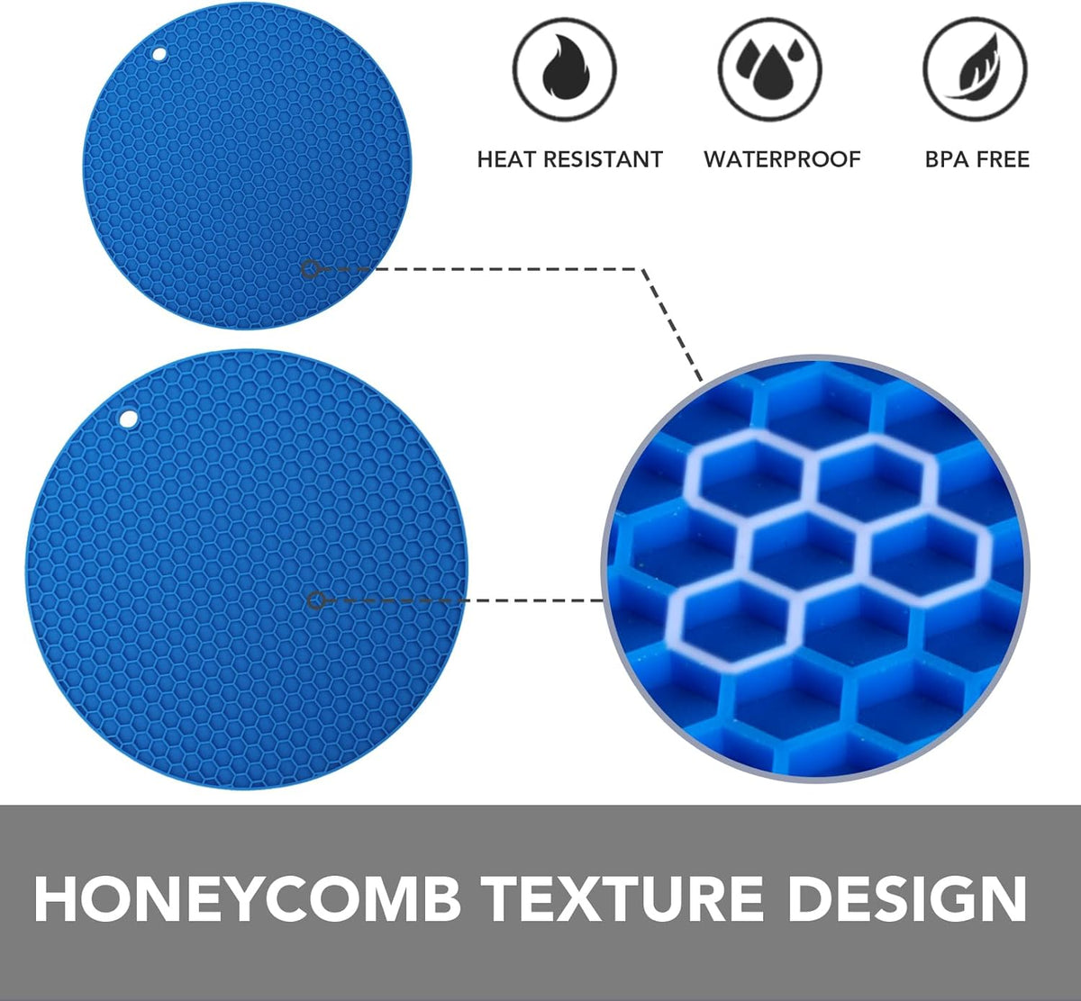 Joyhalo Trivets for Hot Dishes - Hot Pads for Kitchen, Silicone Pot Holders for Hot Pots and Pans, Silicone Mats for Kitchen Countertops, Table, Flexible Easy to Wash and Dry, True Blue