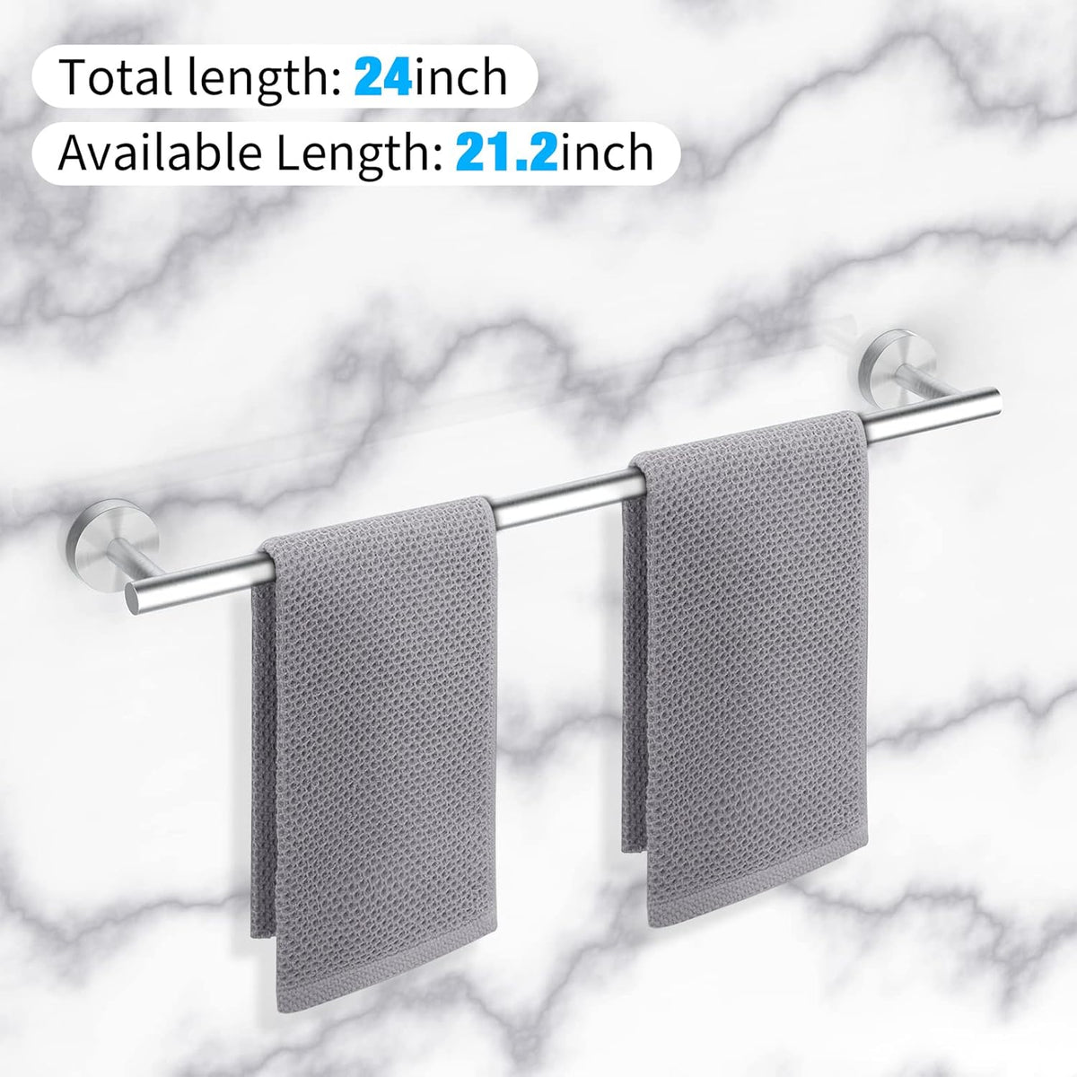 Cilee 2 Pieces Brushed Nickel Bathroom Towel Bar, 24 Inch Double Towel Racks,Bathroom Towel Holder Towel Hanger for Bathroom Stainless Steel Wall Mount
