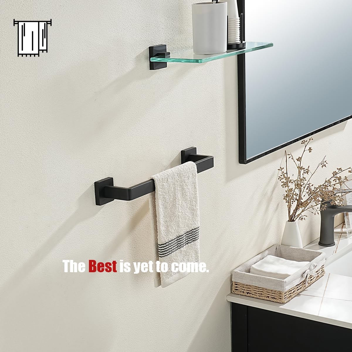 JQK Black Towel Bar, Rounded Edges 18.41 Inch Towel Rack, 304 Stainless Steel Bathroom Wall Mount, Useable Length 16 Inch, TB250L16-PB