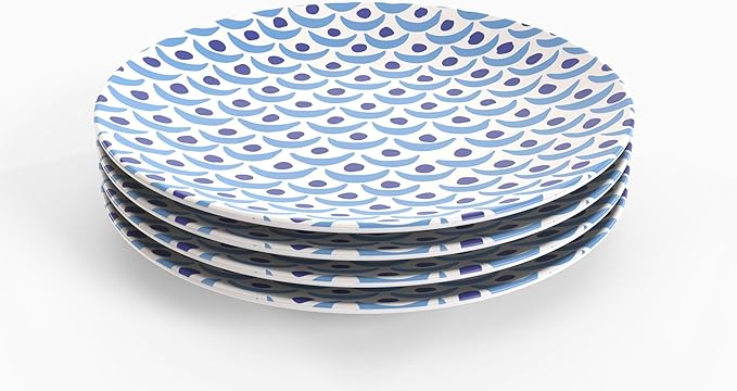 TervisHome Melamine Dinner Plates - Set of 4 | MediterraBlue Collection | Durable Stoneware-like Quality, Dishwasher Safe, Perfect for Indoor and Outdoor Use