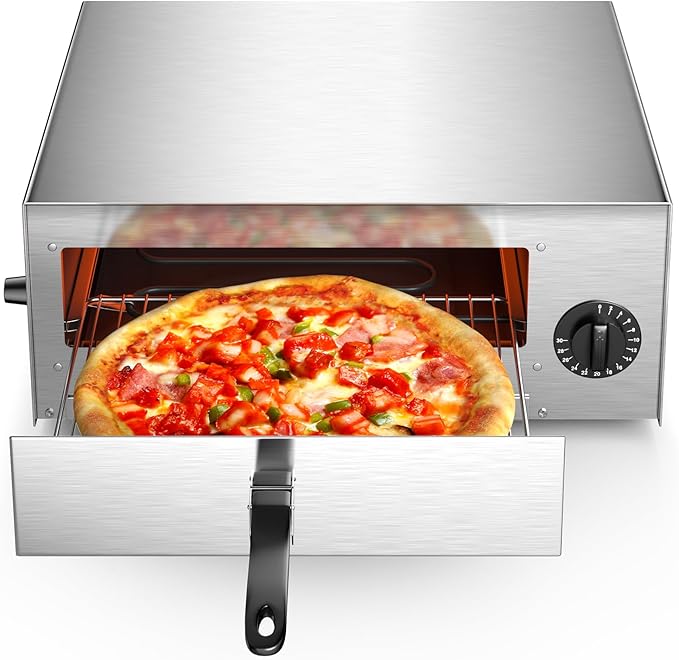 SIMOE Electric Pizza Oven,Indoor Pizza Oven with Handle & Removable Tray and 30mins Timer, Multifunctional Countertop Maker up to 12" for Kitchen, Camping,Party