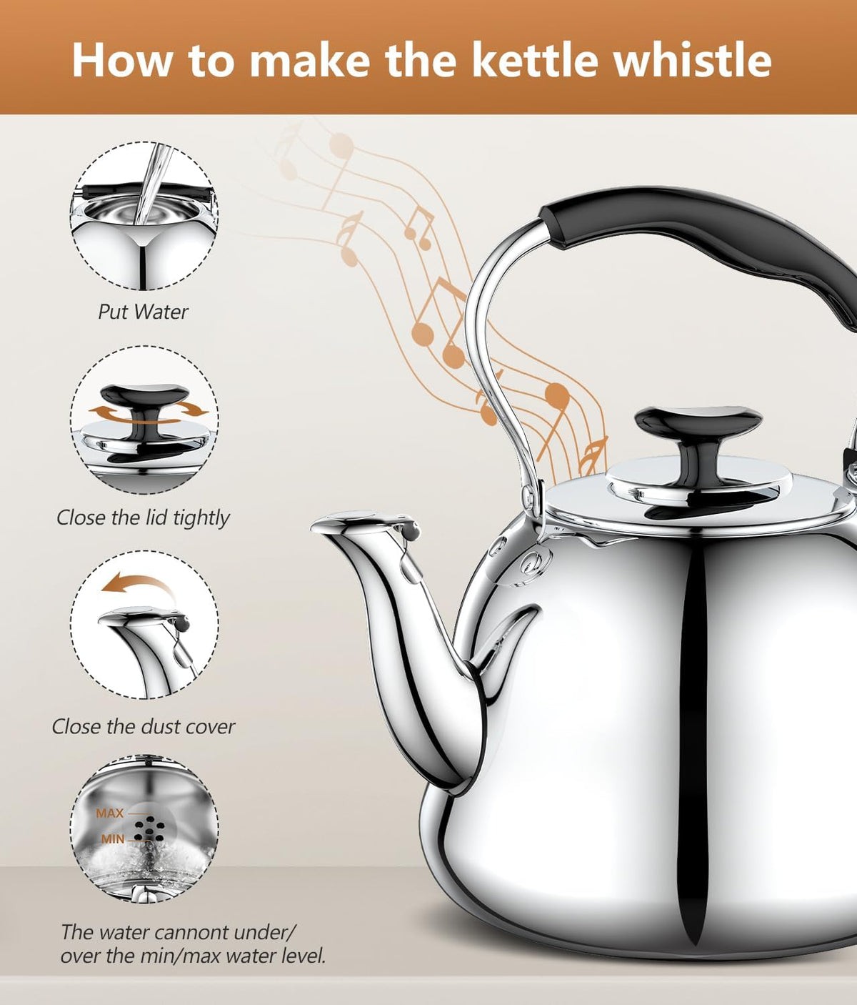2L Whistling Stovetop Tea Kettle - Food Grade Stainless Steel Teapot with Fast Boil, Wide Mouth, Anti-Scalding Handle, Ideal for Stove Top – Perfect for Tea, Coffee & Hot Water
