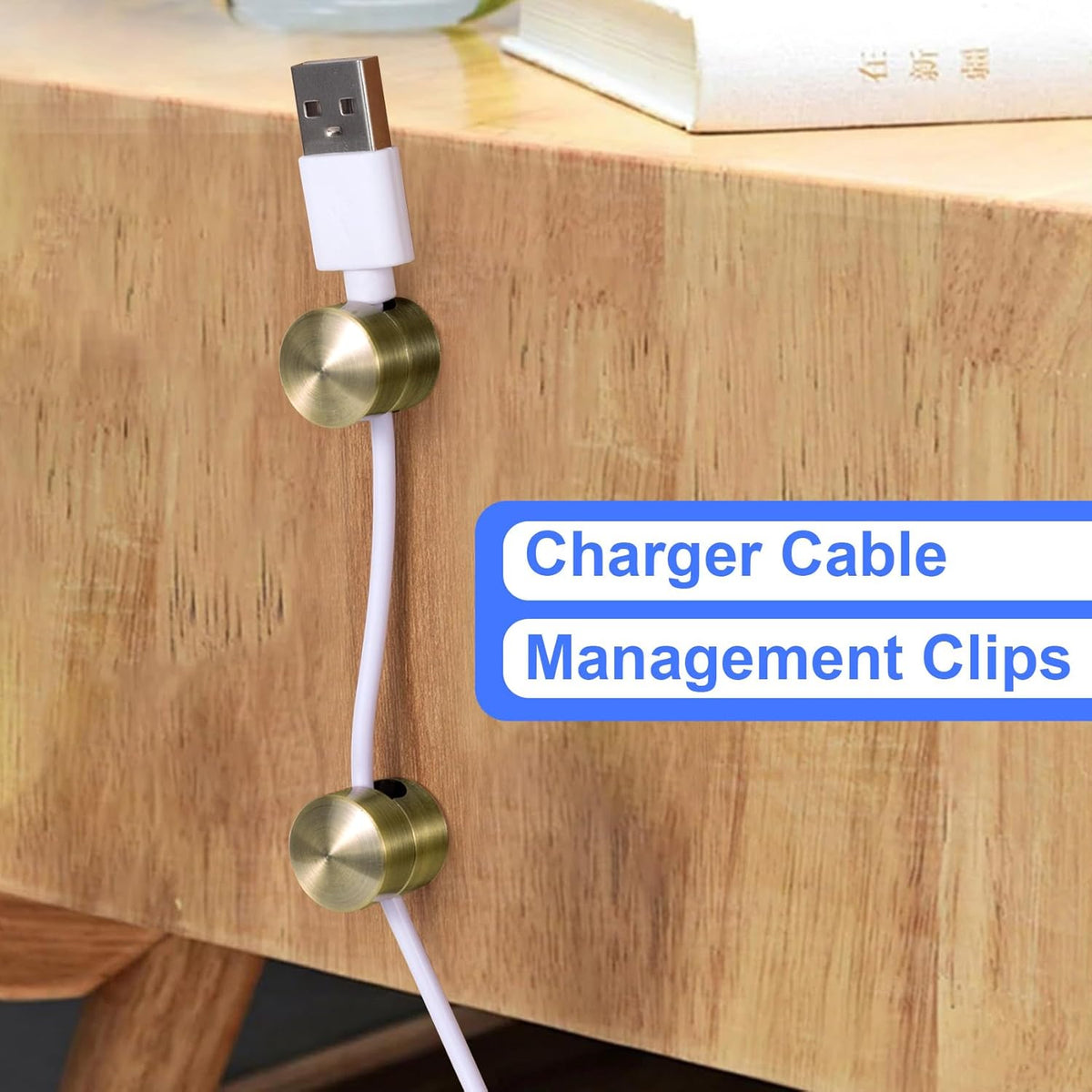 3 Sets Charger Holders for Cords, Antique Copper Color Adjustable Cable Anchor Holders, Adhesive Metal Cord Clips, Cable Management Wire Organizers for Desk, Office, Nightstand