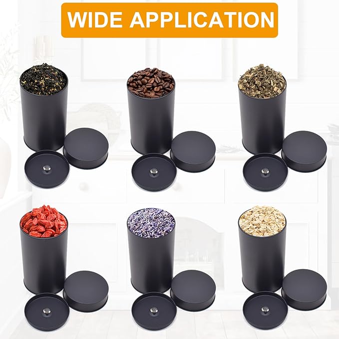 10 Packs Tea Tin Canister with Airtight Double Lids, 17 Fl oz Metal Tea Canisters, Round Tea Storage Organizer Can Box with 10 Stickers and 1 Erasable Chalk Marker (Black)